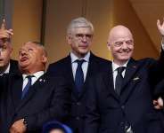 Fifas head of global development Arsene Wenger (centre) attended the England v Argentina semi-final at the 2026 World Cup with Fifa boss Gianni Infantino (right) and the president of the Argentina Football Association Claudio Tapia (left). - REUTERS - Paul Childs