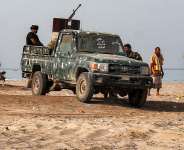 A technical is pictured as fighters supporting the Aden-based internationally-recognised Yemeni government gather during a vigil along the Red Sea shore in Khokha, in Yemens western Hodeidah province on July 20, 2026. -  Khaled Ziad, AFP