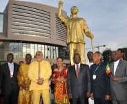 President Mills with President Rawlings, Professor Francis Nkrumah, Samia Nkrumah @ unveiling of Osagyefos statue in Addis Ababa in 2009 in front of the AU Building