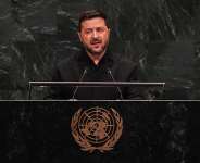 Ukraines President Volodymyr Zelensky speaks at the 81st session of the United Nations General Assembly in New York on September 23, 2026. - Heather Khalifa, AP