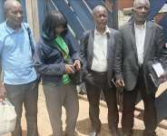Journalists Franois Essomba (from left), Solange Djuikam, Pierre Mouchili, and Igor Gwet Bibey leave Yaound Central Police Station on September 21 after spending several days in overcrowded cells. (Photo: Courtesy of Thierry Eba/SPIC)
