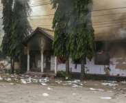 A polling station is set ablaze as clashes erupt in Dar es Salaam on October 29, 2025. By - (AFP/File)