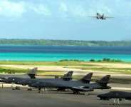 A US Air Force B-1B bomber takes off from the Diego Garcia military base in 2001.  By - (DoD/AFP)