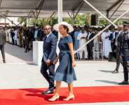 Benins new president, Romuald Wadagni, arrived at his inaugraration with his wife, First Lady Nathalie Villette-Wadagni.  By yanick folly (AFP)