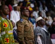 Burkina Faso military leader Captain Ibrahim Traore (C) says he is leading a popular progressive revolution.  By OLYMPIA DE MAISMONT (AFP/File)