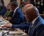 Liberian leader Joseph Boakai appeared embarrassed by US President Donald Trumps gaffe. By Jim WATSON (AFP)