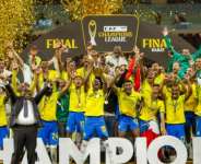 Mamelodi Sundowns celebrate after defeating FAR Rabat in the 2025/26 CAF Champions League final.  By Abdel Majid BZIOUAT (AFP)