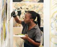 Naila Opiangahs work explores African identity.  By Nao Mukadi (AFP)
