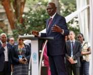 President William Ruto (pictured at the UN in Nairobi) defended the Ebola quarantine centre in Kenya reserved for US citizens.  By SIMON MAINA (AFP)