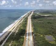 The Lagos-Calabar Coastal Highway runs parallel to the Atlantic Ocean -- and too close for comfort, critics say.  By OLYMPIA DE MAISMONT (AFP)