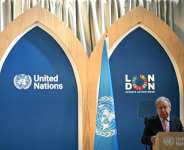 United Nations Secretary-General Antonio Guterres urged AI firms to be honest about their environment costs..  By JUSTIN TALLIS (AFP)