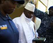 Yahya Jammeh (C) left the country in 2017 after losing the presidential election. By MARCO LONGARI (AFP)