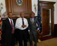 FROM L-R.NASHON HALEVI,MAYOR ERNEST DAVIS AND KOJO AMPAH SAHARA.