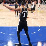 Victor Wembanyama scored 32 points as his San Antonio Spurs team beat the New York Knicks 115-111 to win Game 3 in the NBA Finals series. - Getty Images via AFP - NATHANIEL S. BUTLER