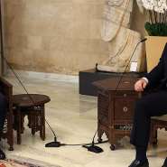 In this photo released by the Lebanese Presidency press office, Lebanese President Joseph Aoun, right, meets with Syrian Foreign Minister Asaad al-Shibani, at the presidential palace in Baabda, east of Beirut, Lebanon, 2 July 2026. -  Lebanese Presidency press office via AP