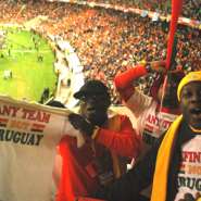 Ghanaian fans backing Holland against Uruguay in the semi final clash at the semi final clash at the Green Point Stadium, Cape Town.