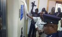 James Oppong-Boanuh, COP Tiwaa Addo-Danquah and Kofi Osei Ameyaw commissioning the elevators