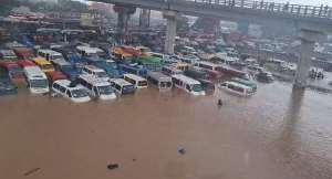An aerial picture showing a portion of Kwame Nkrumah Circle in Accra, flooded during the June 29 prolonged rains