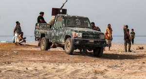 A technical is pictured as fighters supporting the Aden-based internationally-recognised Yemeni government gather during a vigil along the Red Sea shore in Khokha, in Yemens western Hodeidah province on July 20, 2026. -  Khaled Ziad, AFP