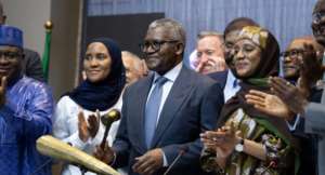 Billionaire Aliko Dangote (C) launched an IPO of his refinery, which has become the largest supplier of jet fuel to Europe.  By Temiloluwa Johnson (AFP)