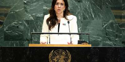 The United Arab Emirates Assistant Minister for Political Affairs and Foreign Ministers Envoy Lana Nusseibeh addresses the United Nations General Assembly at UN headquarters in New York City on September 27, 2025. -  Charly Triballeau, AFP