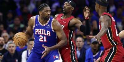 GETTY IMAGESImage caption: Joel Embiid struggled early in the game before adding vital 11 points in the fourth quarter