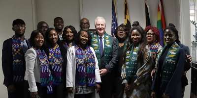 Rep. Jonathan Jackson with Adjoa Kyerematen, President and CEO of Ghana Diaspora Public Affairs Collective, Dr. Yvonne Commodore-Mensah, President of Ghanaian Diaspora Nursing Alliance and African diaspora advocates
