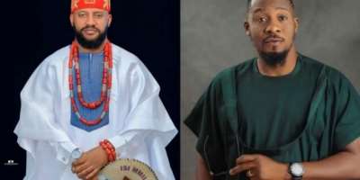 Nigerian actor Yul Edochieleft and late actor Junior Pope