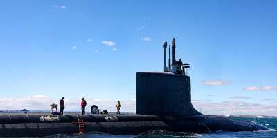 The US Navys USS Minnesota (SSN-783), a Virginia-class fast attack submarine, sails in waters off the coast of Western Australia on March 16, 2025. -  Colin Murty, AFP