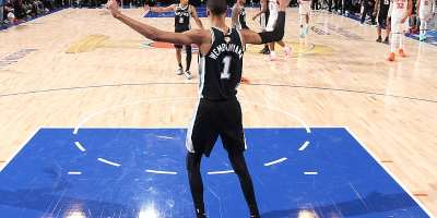 Victor Wembanyama scored 32 points as his San Antonio Spurs team beat the New York Knicks 115-111 to win Game 3 in the NBA Finals series. - Getty Images via AFP - NATHANIEL S. BUTLER