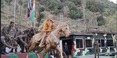 Screenshot of a video showing the Indian army erecting a statue of Chhatrapati Shivaji Maharaj near the Line of Control that separates India and Pakistan on March 5, 2026. -   Instagram/ anilchoudhari2909