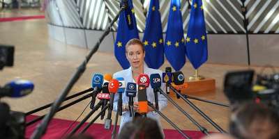 EU foreign policy chief Kaja Kallas speaks to reporters in Brussels, July 13, 2026. -  Marius Burgelman, AP