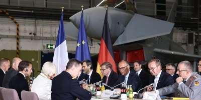 German Chancellor Friedrich Merz and French President Emmanuel Macron preside over a meeting of the Franco-German Defence and Security Council at Noervenich in Germany, July 17, 2026. -  Rolf Vennenbernd, DPA via AP