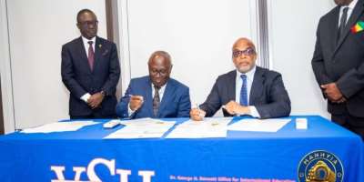 Photo: VSU and KNUST representatives signing the historic partnership /  Manhyia Palace
