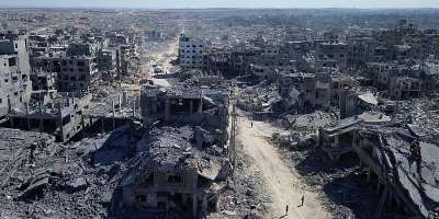 Drone photo of Gaza City destruction after Israeli military bombardments taken October 15, 2025. - AP