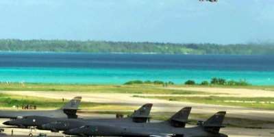 A US Air Force B-1B bomber takes off from the Diego Garcia military base in 2001.  By - (DoD/AFP)