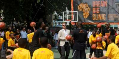 Britain's Prince Harry C, Duke of Sussex, took part in a Lagos basketball exhibition on his visit to Nigeria to promote the Invictus Games.  By Kola Sulaimon AFP