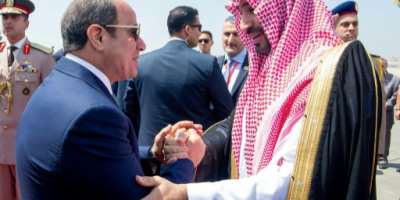 Egyptian President Abdel Fattah al-Sisi met the Saudi de facto ruler Crown Prince Mohammed bin Salman in Cairo.  By Ahmed NURELDINE (SPA/AFP)