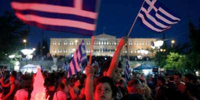 Crowds gathered to celebrate in Athens as results began to come through