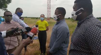 Officials of IES and NEK briefing journalists at the Avitepa Wind Farm