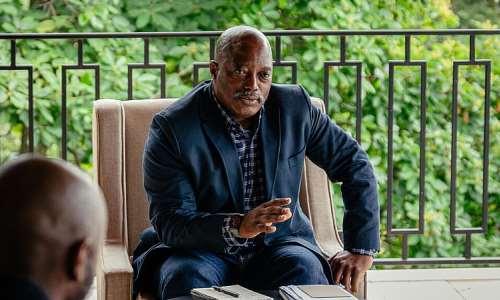 Former President of the Democratic Republic of Congo Joseph Kabila gestures during a meeting with traditional leaders at one of his residences in Goma on May 30, 2025. -  Jospin Mwisha, AFP