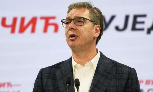 Aleksandar Vucic, leader of the right-wing Serbian Progressive Party (SNS) speaks at the party headquarters, conceding defeat in the parliamentary election in Belgrade, Serbia, October 25, 2026. -  Darko Vojinovic, AP