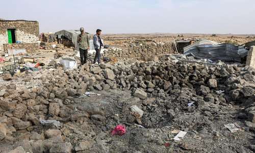 People inspect the damage at a site targeted by Jordanian airstrikes on the village of Al-Taf in Syrias Al-Lajat region on October 27, 2026. -  Bakr Alkasem, AFP
