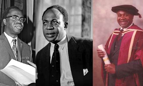 Prime Minister K A Busia, President Kwame Nkrumah, and Professor Vincent Bakpetu Thompson