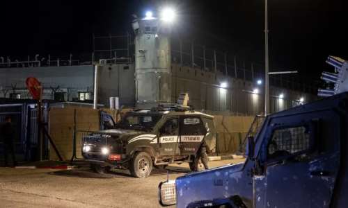 Israeli army vehicles are pictured outside the Ofer military prison in the occupied West Bank on November 29. Photo: AFPFadel Senna