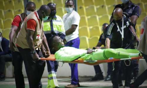 Richard Ofori being stretched off