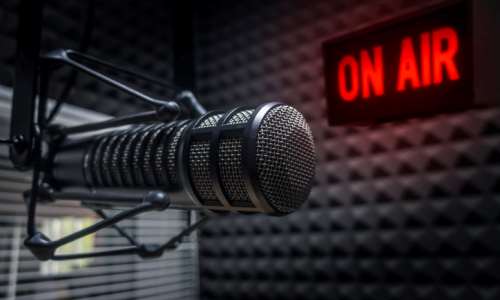 Professional microphone in radio studio