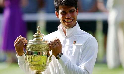 Carlos Alcaraz won the mens singles title at Wimbledon in 2023 and in 2024 but lost to Jannik Sinner in the 2025 final. Alcaraz will not play in the 2026 tournament due to an injury to his right wrist. - REUTERS - Hannah McKay