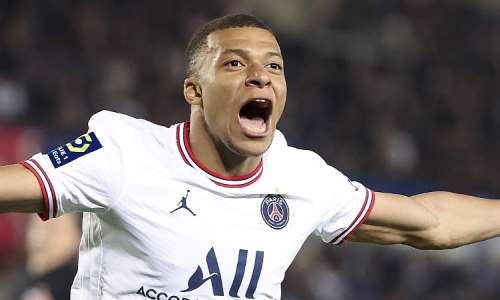 STRASBOURG, FRANCE - APRIL 29: Kylian Mbappe of PSG celebrates his second goal during the Ligue 1 Uber Eats match between RC Strasbourg Alsace RCSA and Paris Saint-Germain PSG at Stade de la Meinau on April 29, 2022 in Strasbourg, France. Photo by JoImage credit: Eurosport