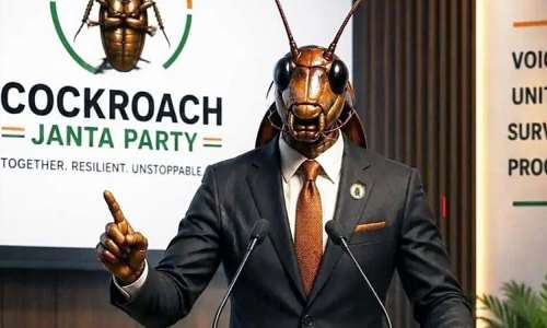 An AI-generated illustration shows the parody Cockroach Janta Party’s logo. -  AI-generated image/ Cockroach Janta Party